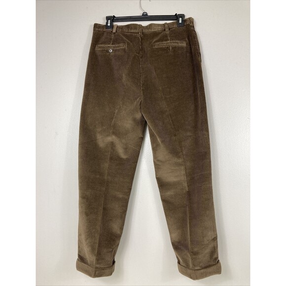 Jos A Bank Pants Men's 36 x 29 Brown Corduroy Pants Pleated and Cuffed - Picture 3 of 7